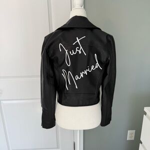 Custom Vinyl Print Just Married Faux Leather Jacket, S